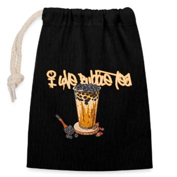 Bubble Tea // Illustration - Closable cotton gift bag (14x20cm) - black - Front