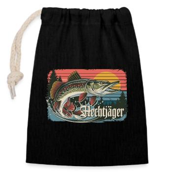 Hechtjäger Retro Angeln Vintage Raubfisch Angler - Verschließbarer Geschenkbeutel aus Baumwolle (14x20cm) - Schwarz - Vorne