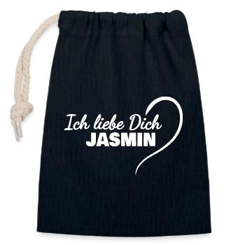 LiebeDich Jasmin - Verschließbarer Geschenkbeutel aus Baumwolle (14x20cm) - Navy - Vorne