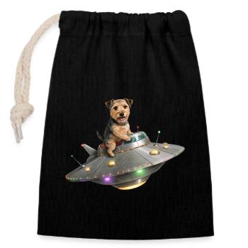 Space Terrier: Reise ins Unbekannte - Verschließbarer Geschenkbeutel aus Baumwolle (14x20cm) - Schwarz - Vorne