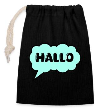 Speech bubble Hello - Closable cotton gift bag (14x20cm) - black - Front
