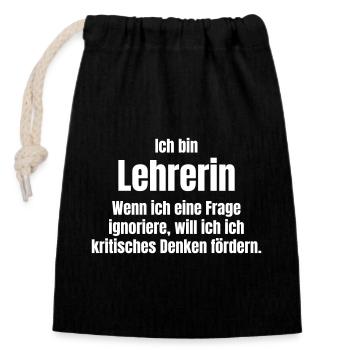 Lehrerin - Verschließbarer Geschenkbeutel aus Baumwolle (14x20cm) - Schwarz - Vorne