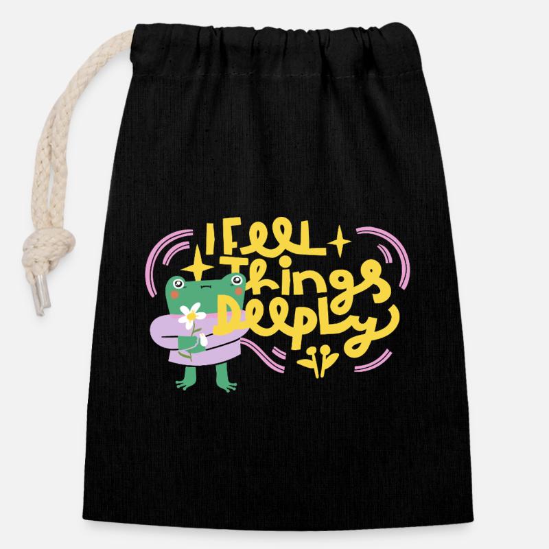 I Feel Things Deeply – Emotional Frog - Closable cotton gift bag (14x20cm) - black