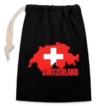 Fierté suisse, drapeau de la Suisse - Sac cadeau en coton avec cordon (14 x 20 cm) - noir - Devant
