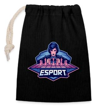 Queen Chess Pieces Sketch eSport game - Closable cotton gift bag (14x20cm) - black - Front