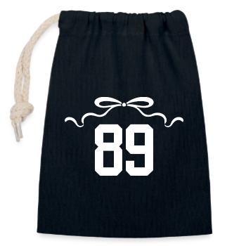 Numéro 89 noeud - 89e anniversaire - Sac cadeau en coton avec cordon (14 x 20 cm) - bleu marine - Devant
