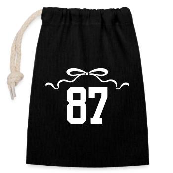 Numéro 87 noeud - 87e anniversaire - Sac cadeau en coton avec cordon (14 x 20 cm) - noir - Devant