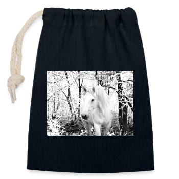 weißes Pferd im Winterwald - Verschließbarer Geschenkbeutel aus Baumwolle (14x20cm) - Navy - Vorne