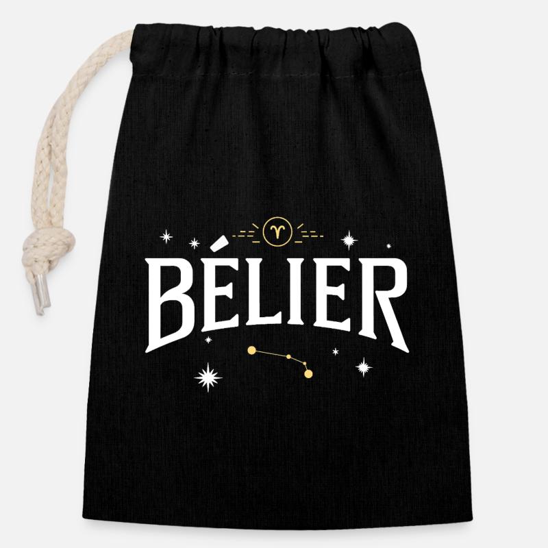 Signe astro bélier - Sac cadeau en coton avec cordon (14 x 20 cm) - noir