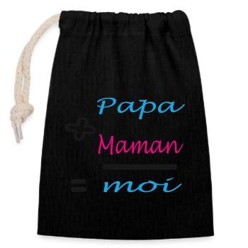 Papa plus Mama - Verschließbarer Geschenkbeutel aus Baumwolle (14x20cm) - Schwarz - Vorne