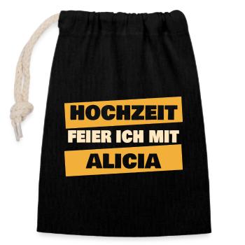 Alicia als JGA - Verschließbarer Geschenkbeutel aus Baumwolle (14x20cm) - Schwarz - Vorne
