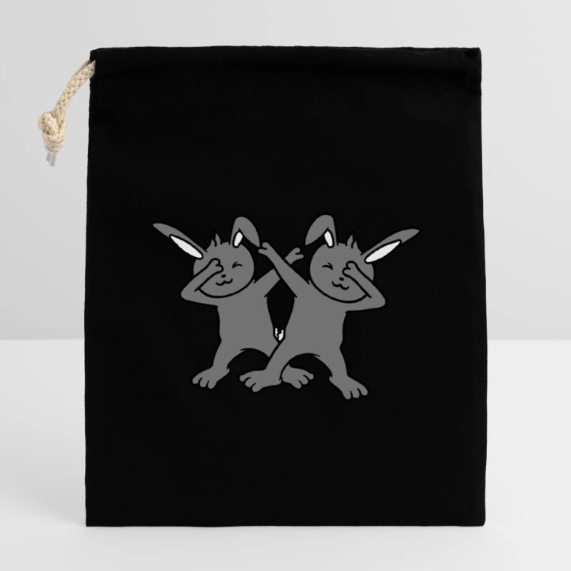 2 Bunnies Dabbing Dab Dance Pose Dancing Party Celebrations Closable cotton gift bag (14x20cm)