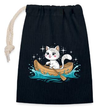 Ein Katzenboot, das Paddelboot fährt - Verschließbarer Geschenkbeutel aus Baumwolle (14x20cm) - Navy - Vorne