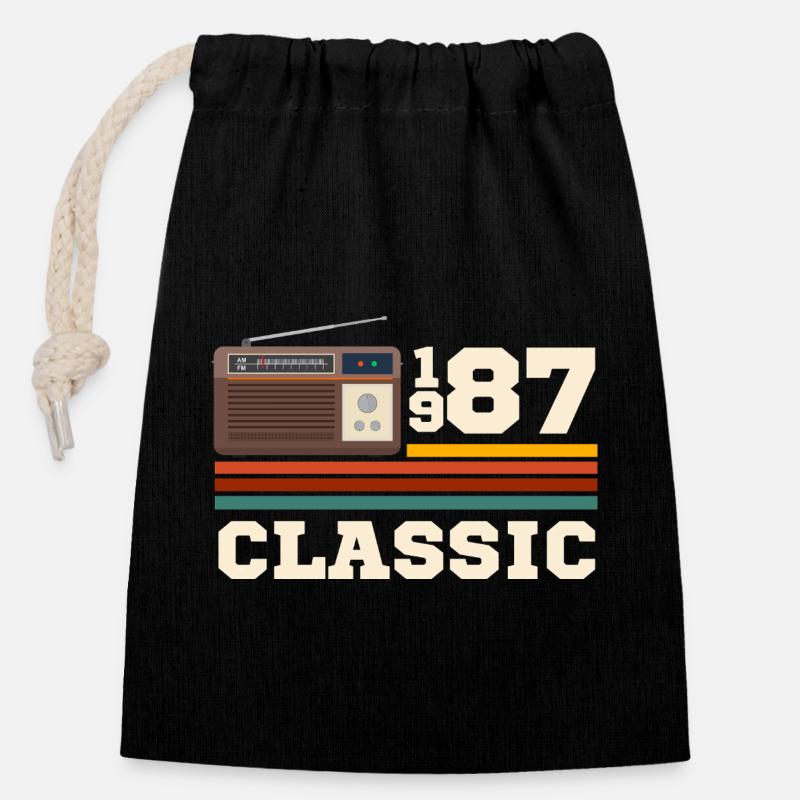 Anniversaire 1987 retro classic - Sac cadeau en coton avec cordon (14 x 20 cm) - noir