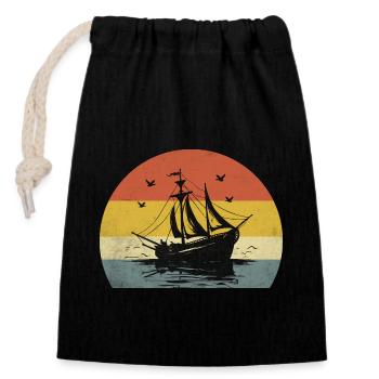 Retro Bootfahren Paddelboot - Verschließbarer Geschenkbeutel aus Baumwolle (14x20cm) - Schwarz - Vorne