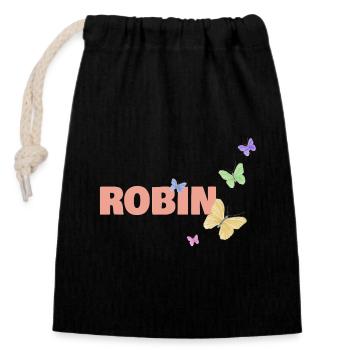 Robin Robin - Verschließbarer Geschenkbeutel aus Baumwolle (14x20cm) - Schwarz - Vorne