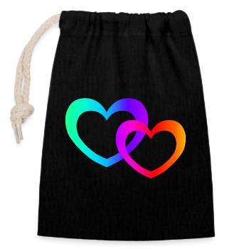 Colorful Hearts - Closable cotton gift bag (14x20cm) - black - Front