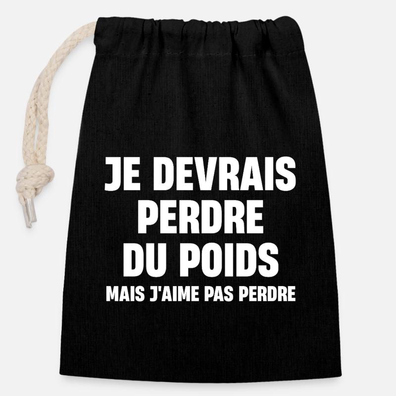 Je devrais perdre du poids mais j'aime pas perder - Sac cadeau en coton avec cordon (14 x 20 cm) - noir