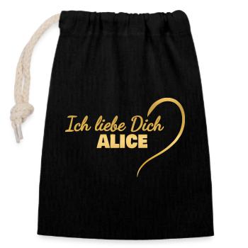 LoveYou Alice - Sac cadeau en coton avec cordon (14 x 20 cm) - noir - Devant