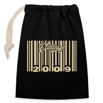 Jahrgang 2009 Barcode 2009: Jahr 2025. - Verschließbarer Geschenkbeutel aus Baumwolle (14x20cm) - Schwarz - Vorne