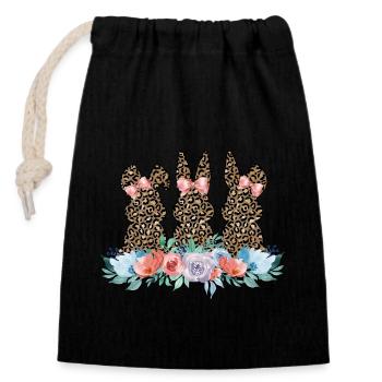 lapins léopard - Sac cadeau en coton avec cordon (14 x 20 cm) - noir - Devant