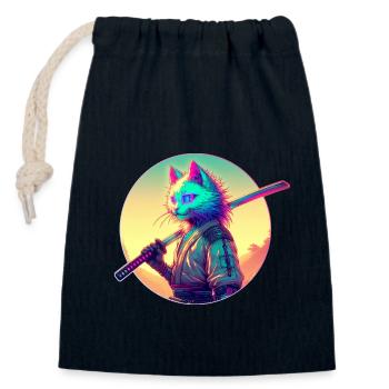 Cyberpunk Cat Samurai Anime - Closable cotton gift bag (14x20cm) - navy - Front