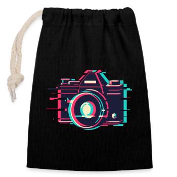 VHS Störung Kamera - Retro Digital Fotografie - Verschließbarer Geschenkbeutel aus Baumwolle (14x20cm) - Schwarz - Vorne