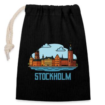 Ville de Stockholm - Sac cadeau en coton avec cordon (14 x 20 cm) - noir - Devant