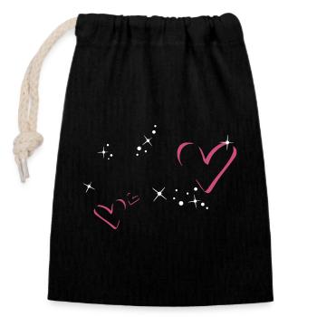 Cadre à paillettes coeurs - Sac cadeau en coton avec cordon (14 x 20 cm) - noir - Devant
