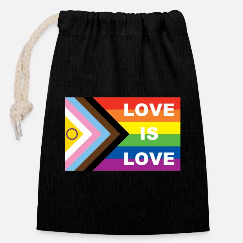 LOVE IS LOVE - Verschließbarer Geschenkbeutel aus Baumwolle (14x20cm) - Schwarz