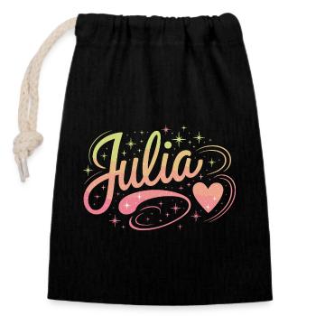 Julia: Funkelnder Name mit Herz - Verschließbarer Geschenkbeutel aus Baumwolle (14x20cm) - Schwarz - Vorne