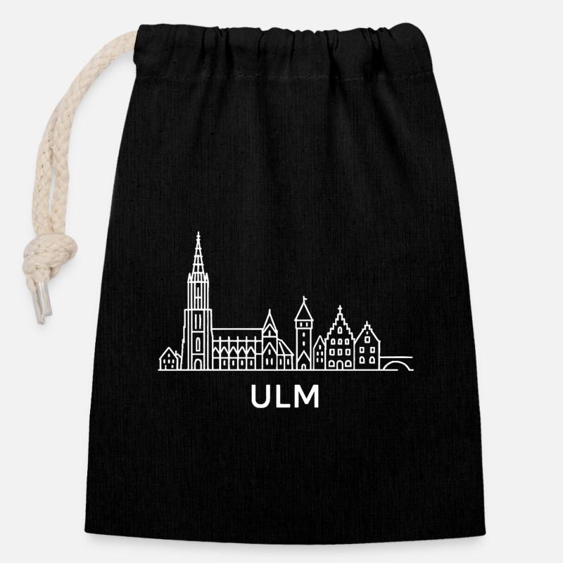 Ulm en blanc - Sac cadeau en coton avec cordon (14 x 20 cm) - noir