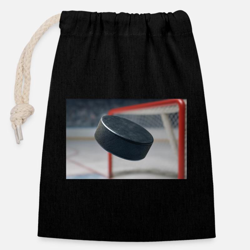 Sport - Eishockey - Verschließbarer Geschenkbeutel aus Baumwolle (14x20cm) - Schwarz