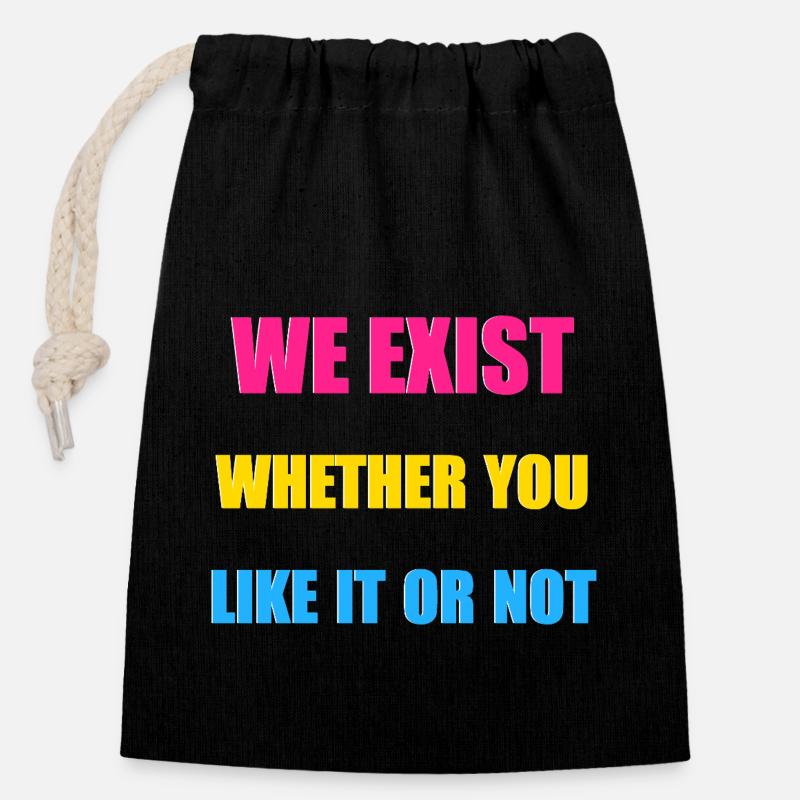 Nous existons - Drapeau pansexuel - Sac cadeau en coton avec cordon (14 x 20 cm) - noir