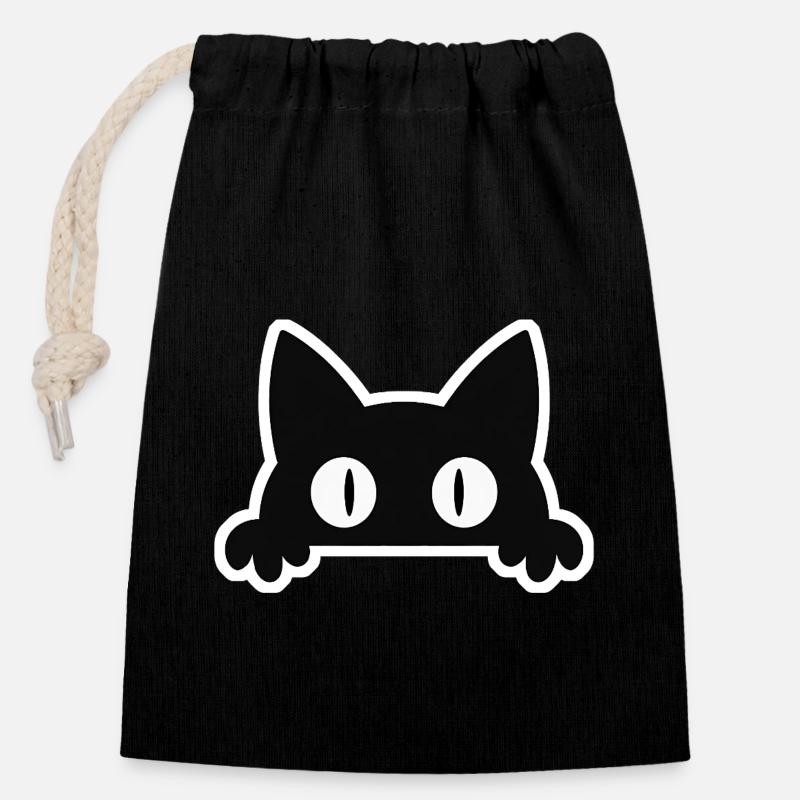 Mischievous cat - Closable cotton gift bag (14x20cm) - black