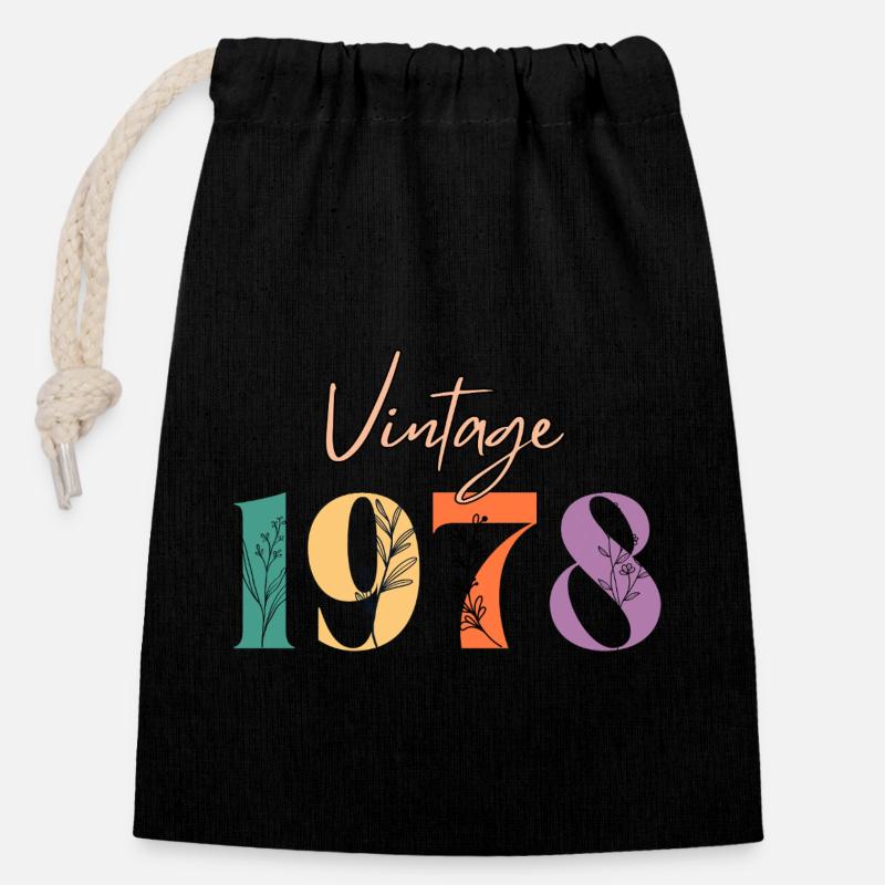 Vintage 1978 Floral - Closable cotton gift bag (14x20cm) - black