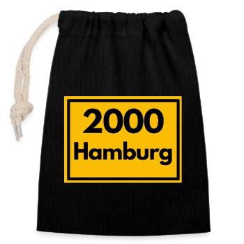 Ortsschild - damals Retro urban PLZ 2000 Hamburg - Verschließbarer Geschenkbeutel aus Baumwolle (14x20cm) - Schwarz - Vorne