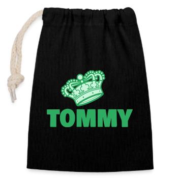 First name Tommy - Closable cotton gift bag (14x20cm) - black - Front