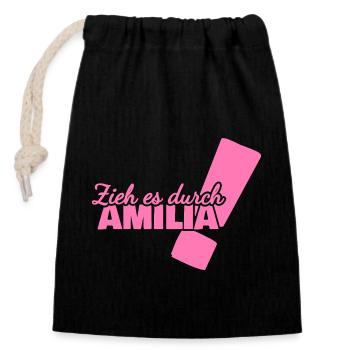 First name Amilia - Closable cotton gift bag (14x20cm) - black - Front