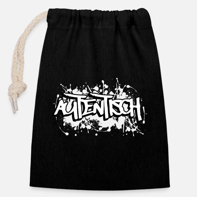 Autentisch Graffiti Schriftdesign - Verschließbarer Geschenkbeutel aus Baumwolle (14x20cm) - Schwarz
