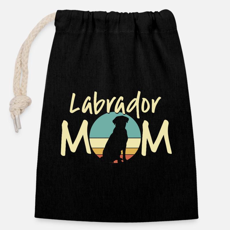 Labrador Mama Retro Sonnenuntergang Design - Verschließbarer Geschenkbeutel aus Baumwolle (14x20cm) - Schwarz