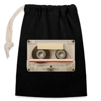 Cassette Transparente – Mixtape Rétro - Sac cadeau en coton avec cordon (14 x 20 cm) - noir - Devant