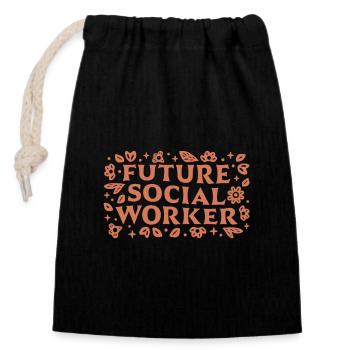 Futur travailleur social, diplomation, motivation des étudiants - Sac cadeau en coton avec cordon (14 x 20 cm) - noir - Devant