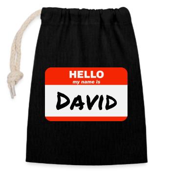 Bonjour, je m’appelle David Étiquette Étiquette Étiquette - Sac cadeau en coton avec cordon (14 x 20 cm) - noir - Devant