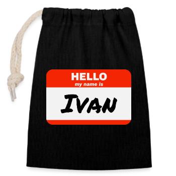 Bonjour, je m’appelle Ivan Étiquette Étiquette Étiquette - Sac cadeau en coton avec cordon (14 x 20 cm) - noir - Devant