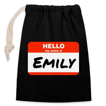 Hello My Name Is Emily Label Name Tag - Closable cotton gift bag (14x20cm) - black - Front