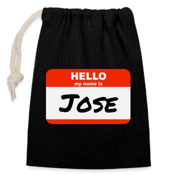 Bonjour, je m’appelle Jose Étiquette Étiquette - Sac cadeau en coton avec cordon (14 x 20 cm) - noir - Devant