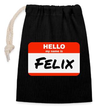 Bonjour, je m’appelle Felix Étiquette Étiquette Étiquette - Sac cadeau en coton avec cordon (14 x 20 cm) - noir - Devant