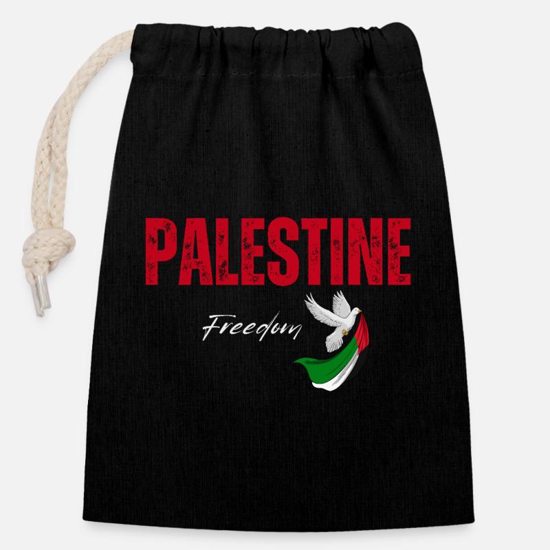 Palestine freedom, I support Palestine - Closable cotton gift bag (14x20cm) - black