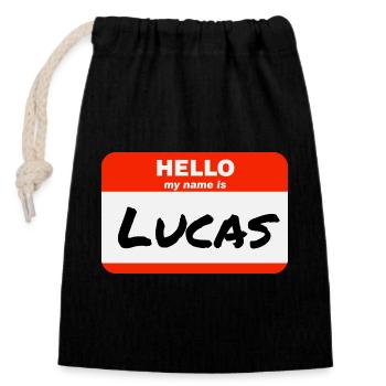 Hello My Name Is Lucas Label Name Tag - Closable cotton gift bag (14x20cm) - black - Front